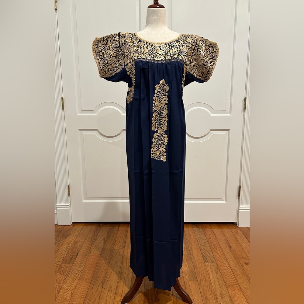 San Antonino Maxi Dress,Oaxaca Mexican dress.Hand Embroidered with Silk Threads.